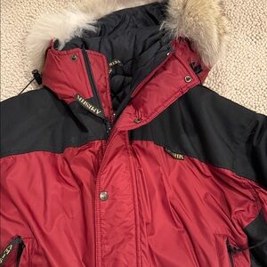 Mishka Red and Black Ski Jacket with Fur Trim